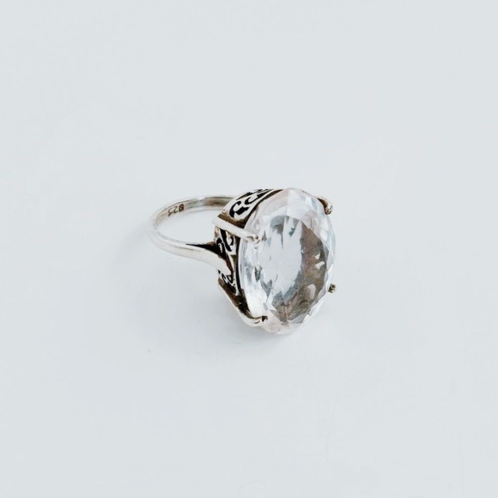 Vintage 1960s Natural White Amethyst Sterling Filigree Statement Ring